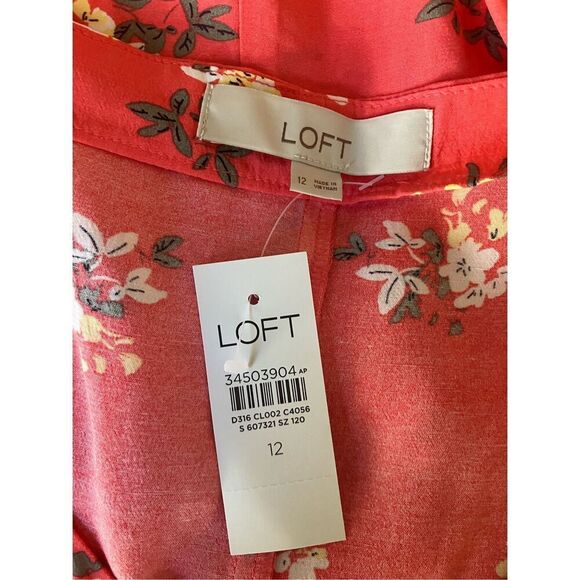 Loft Floral Cap Sleeve Button Midi Dress Coral size 12 *Semi-sheer* - Picture 6 of 7